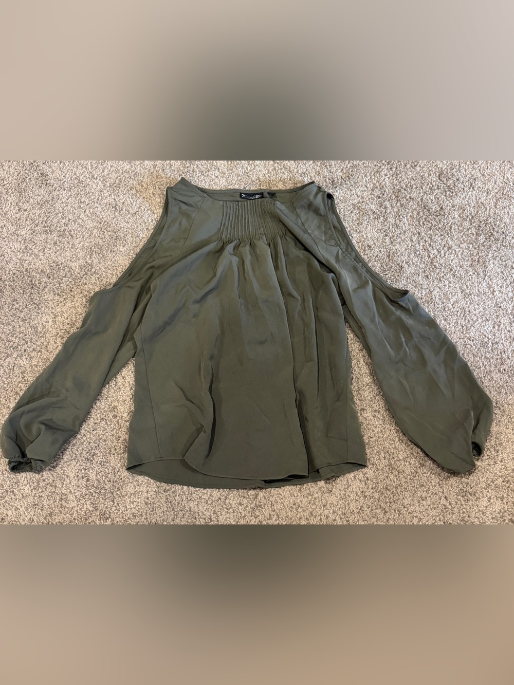 Olive Green Cold-Shoulder Pintuck Blouse